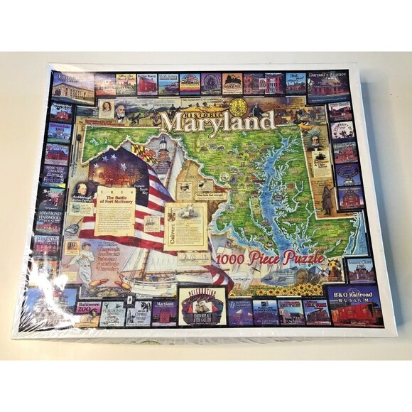 New Historic Maryland Jigsaw Puzzle 1000 Piece White Mountain #11OS Sealed